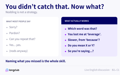 What most people say when they do not understand English, compared with clarification phrases that work
